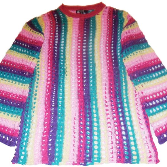 Pullover Sweater NWT  Summer Rainbow Tunic See-through Knit Top - Picture 2 of 7